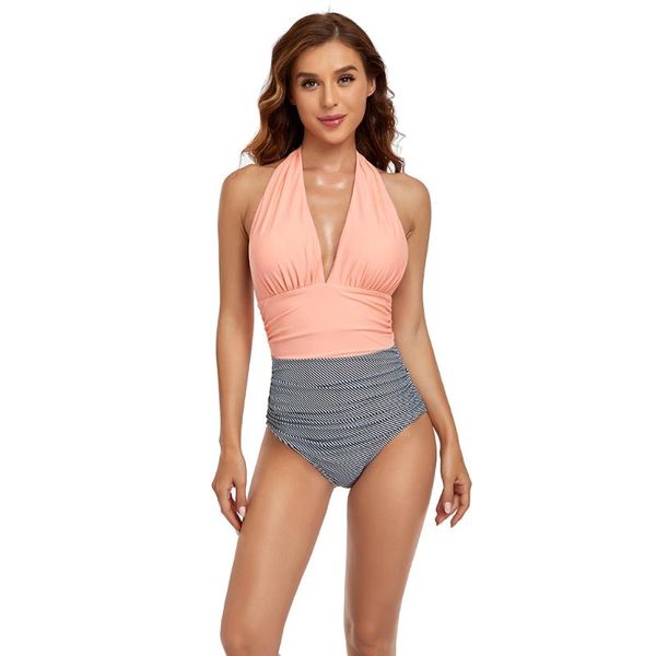 

one-piece suits women one piece swimsuit vintage backless monokini summer halter swimwear female beach bathing suit s-2xl