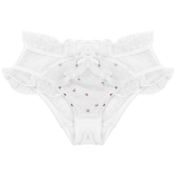 

women's panties women lingerie floral print low waist lace patchwork briefs ruffled see-through mesh underpants underwear, Black;pink