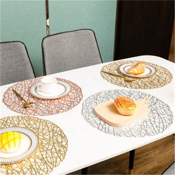 

pvc plastic hollow placemat for dining table heat insulation non slip round geometric pads mats home decoration &