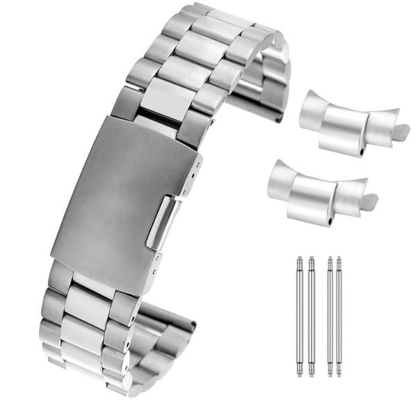 

watch bands 18/20/22mm silver stainless steel band replacement straps folding clasp metal wristband with curved end, Black;brown