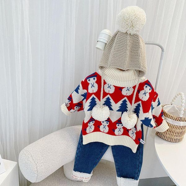

pullover children kids winter warm thicken christmas snowman print knitwear sweater girls knitted jumpers, Blue