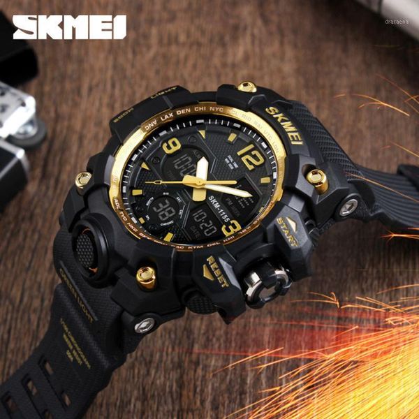 

wristwatches skmei men digital dual display sport luxury waterproof relogio 5bar military watches watch masculino, Slivery;brown