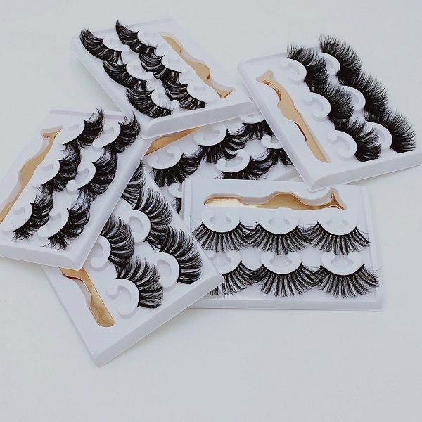 

eyelashes mink lash dramatic long wispies fluffy 5d 3 pair lashes thick faux cils with one tweezer set in silver laser box packing 6 styles