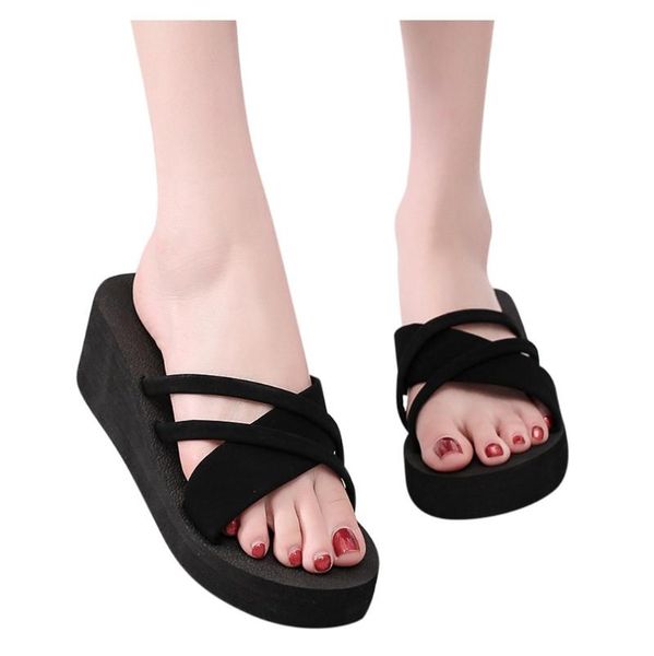 

slippers jaycosin women for summer breathable open toe fashion non-slip wedge high heels shoes, Black