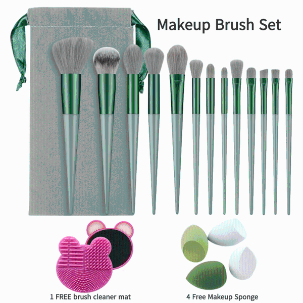 

makeup brushes brush set, 13 & 4 blender sponges 1 cleaner premium synthetic foundation powder kit