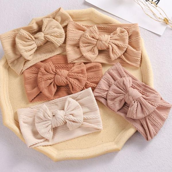 

hair accessories baby girl headbands for young girls cable knit soft elastic bands children nylon bow solid turban, Slivery;white