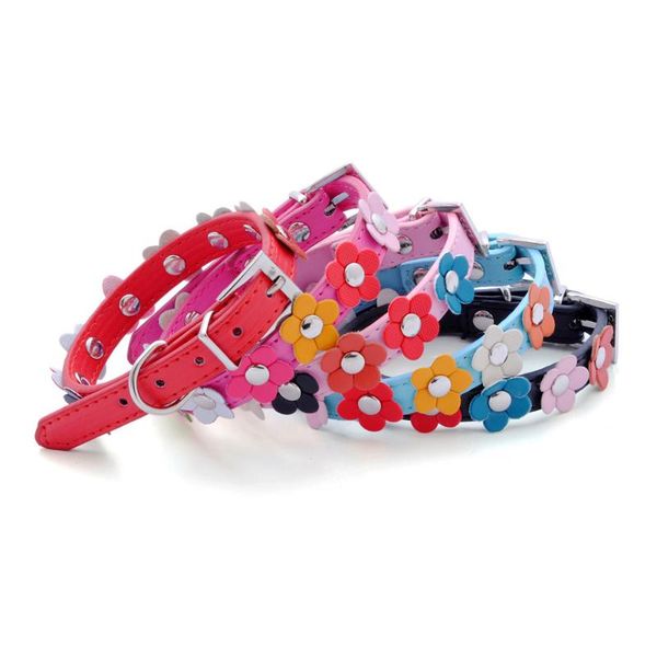 

dog collars & leashes stylish pu leather collar puppy pet cat neck strap necklace studded flower accessories for small dogs cats