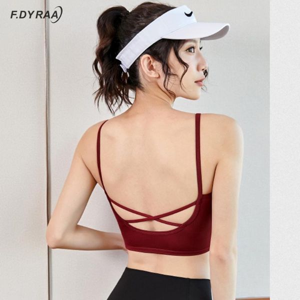 

gym clothing f.dyraa push up sports bra padded fitness bras crop women plain soft nylon yoga workout with removable pads, White;black