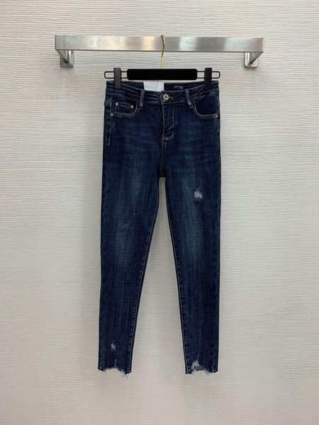 

autumn and winter 2020 new high-end irregular trouser leg with holes, slim fit and versatile capri jeans leggings, Blue