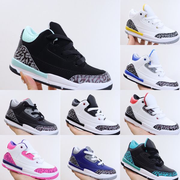 

kids jumpman 3s basketball sneakers 3 a ma maniere rust pink pine green midnight baby toddlers running shoes sports cool grey varsity royal, Black
