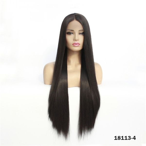 

synthetic lacefrontal wig simulation human hair lace front wigs 12~26 inches silky straight color 4# perruques 18113-4, Black;brown