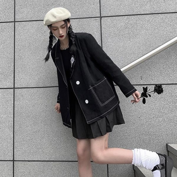 

womens black blazers for 2021 korean fashion trends fall goth clothing teenage japanese harajuku suits jackets ladies streetwear women', White;black