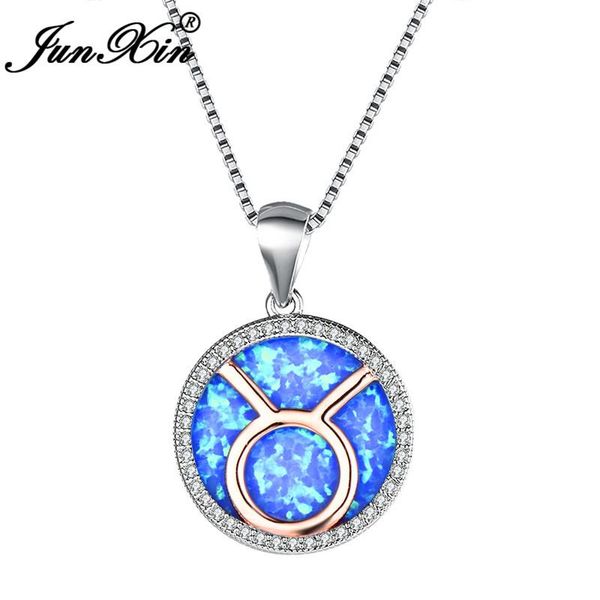 

pendant necklaces junxin white gold filled constellation taurus sagittarius for women round blue fire opal necklace gift, Silver