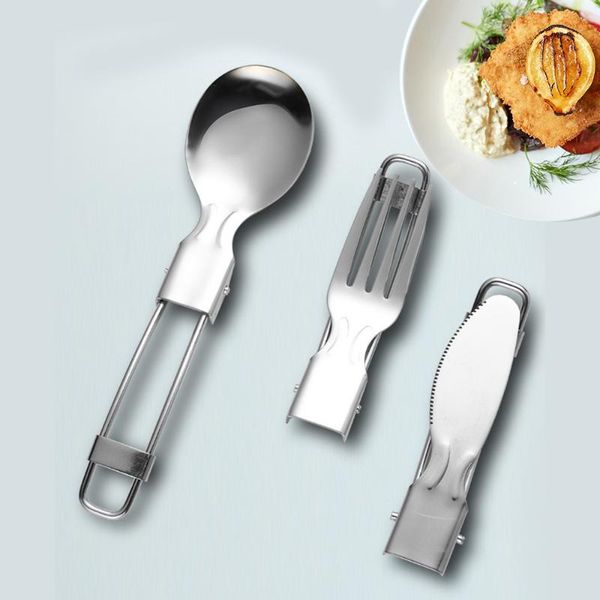 

dinnerware sets portable cutlery set stainless steel camping tableware folding fork spoon knife picnic kitchen accessories