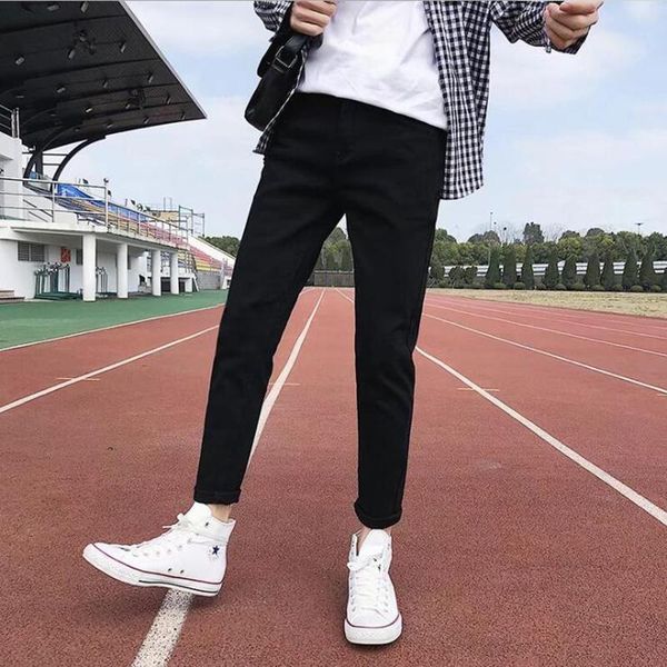

men's jeans summer casual pants korean slim hole beggar's capris growth, Blue
