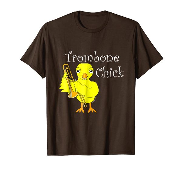 

trombone chick funny musical instrument t-shirt white text, White;black