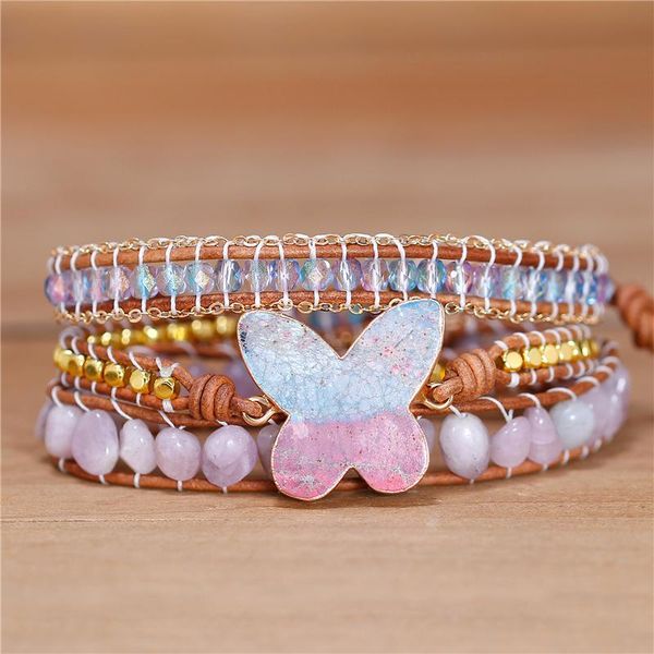 

charm bracelets boho multi colors butterfly statement 3 layers leather beads wrap bracelet for women yoga jewelry friends gift dropship, Golden;silver