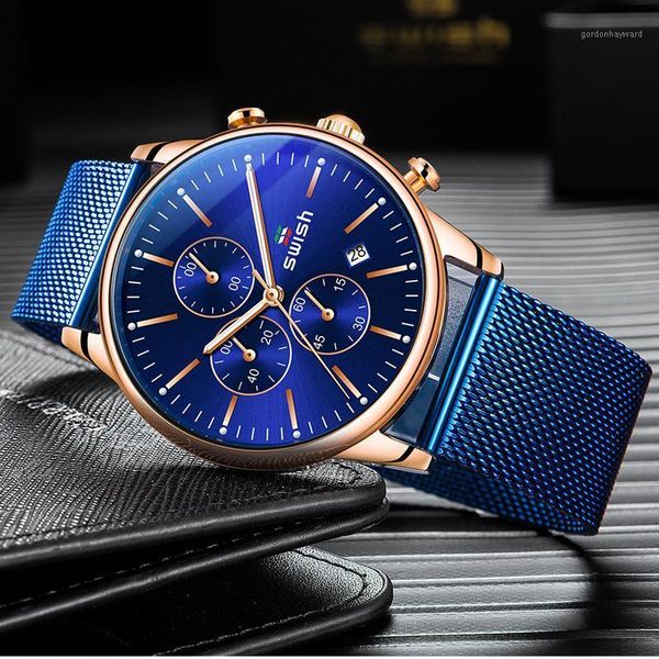 

wristwatches swish sports chronograph watches 2021 men casual business auto date military watch quartz waterproof luminous wristwatch male, Slivery;brown