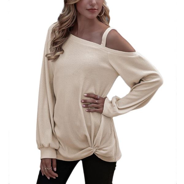 

women's t-shirt womens fashion lace solid color irregular hem ladies off shoulder female casual long sleeve tunic t shirt, White