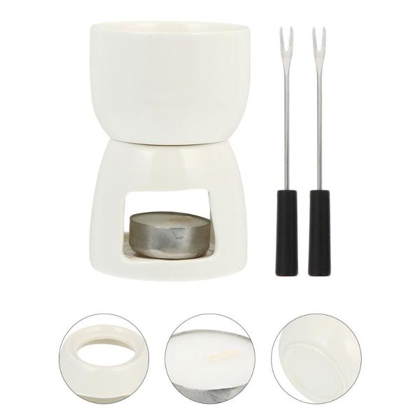 

set ceramic fondue cheese melting pot chocolate stove kitchen gadget forks