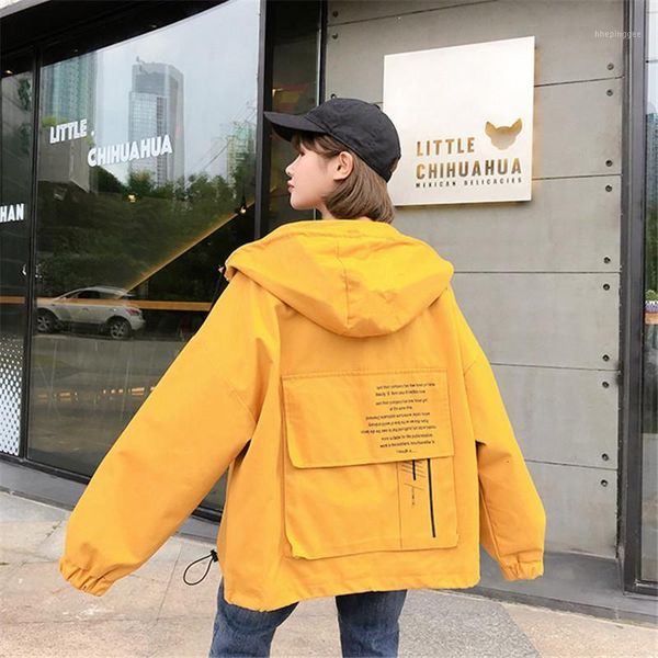 

women's hoodies & sweatshirts harajuku bomber sleeve ladies letter print korean jacket coat long short hooded windbreaker outerwear fem, Black