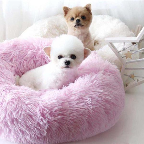 

kennels & pens super soft dog bed round washable long plush kennel cat house velvet mats sofa for pet