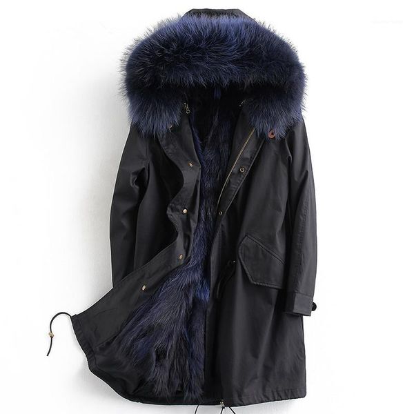 Couro dos homens Faux Real Casaco de Pele Raccoon Parka Jaqueta de Inverno Roupas 2021 Masculino Quente Casacos Longos Plus Size 5XL ML-PK10 My1702