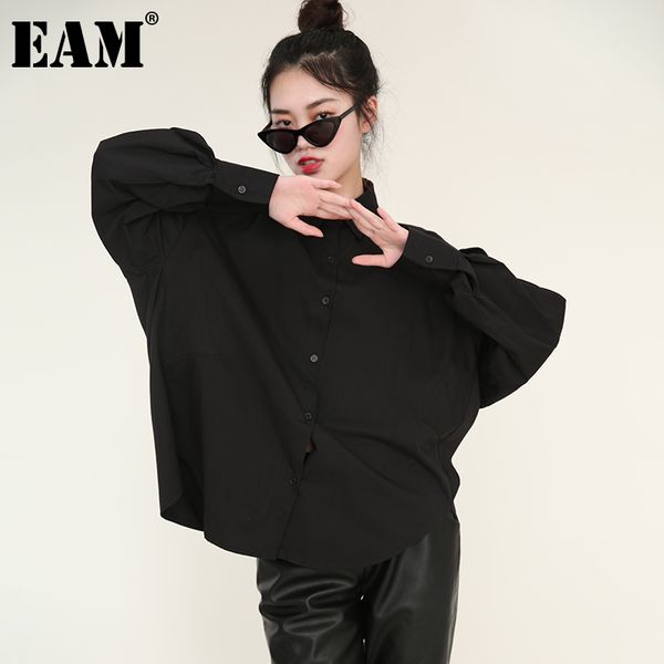

[eam] women big size black shaped blouse lapel long lantern sleeve loose fit shirt fashion spring autumn 1dd502401 210512, White
