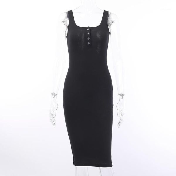 

casual dresses wannathis knee-length dress spring summer knitted elastic vest bodycon elegant square collar button party women slim, Black;gray