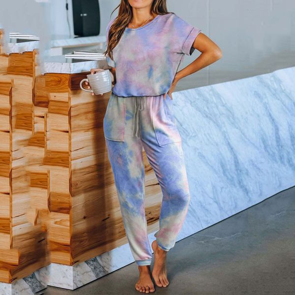 

2021women pajamas set tie dye womens pajamas lounge wear homewear suit loungewear set women sleep wear sleepwear pajamas for women, Black;red