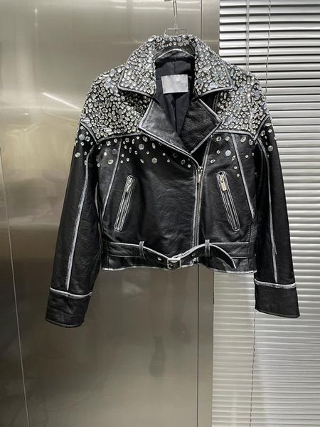 

women's jackets order of fund 2021 autumn winters drill sheep leather motorcycle jacket 1009, Black;brown