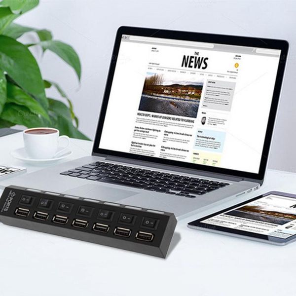 

hubs 1pc portable usb 2.0 7-ports high speed hub with on/off switch splitter adapter for phone charge