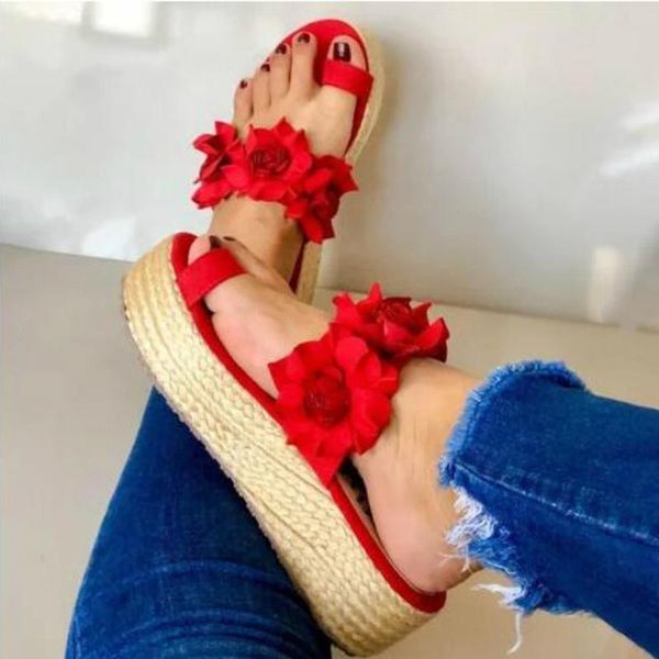 

slippers women summer flower weaving peep toe platform flat flip flops casual fashion female ladies shoes zapatos de mujer, Black