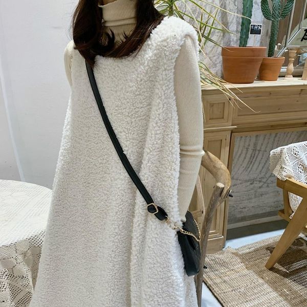 

casual dresses xiaoxiangbiao 2021 autumn and winter women's imitation lamb wool vest dress plush jacket medium length 1816, Black;gray