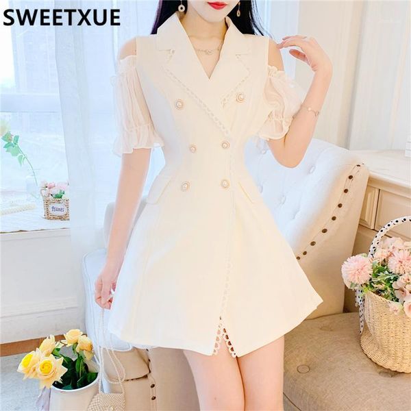 

women's tracksuits sweetxue women outfits fashion ol elegant v-neck off shoulder double breasted dress + mini shorts two-piece suit lad, Gray
