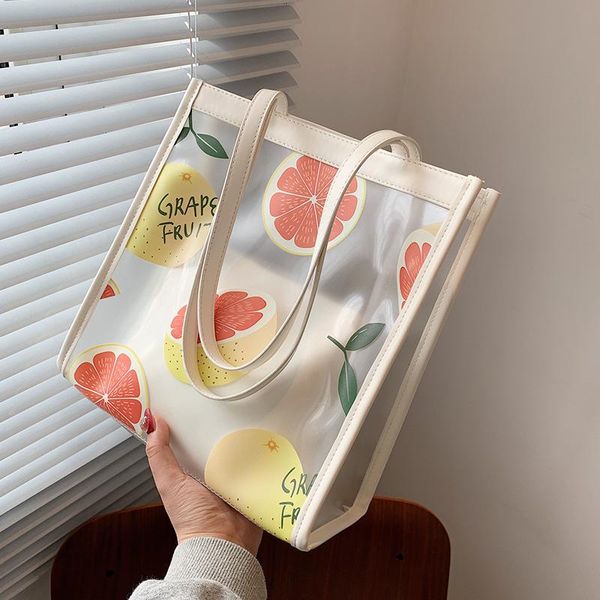 

shoulder bags 2021 fashion summer transparent bag jelly versatile women's large capacity print handle handbag