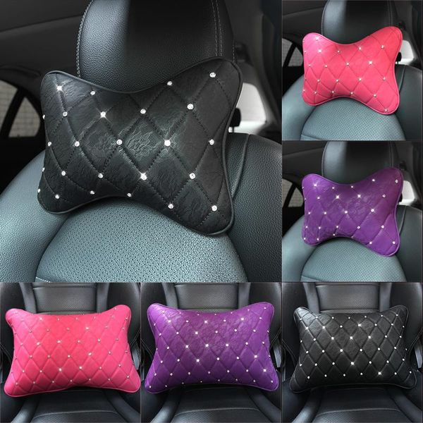 

seat cushions diamond crystal leather car headrest pillow auto neck waist support pillows interior accessories women girls
