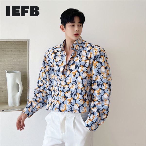 IEFB Korean Trend Embossed Fabric Loose Print Vintage Logn Sleeve Shirt Men's Casual Sunscreen Tops Loose Big Size Cloth 9Y7397 210524