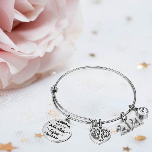 

charm bracelets bx0b 2021 graduation gifts stainless steel college high school inspirational pendant bracelet metal adjustable bangle for, Golden;silver