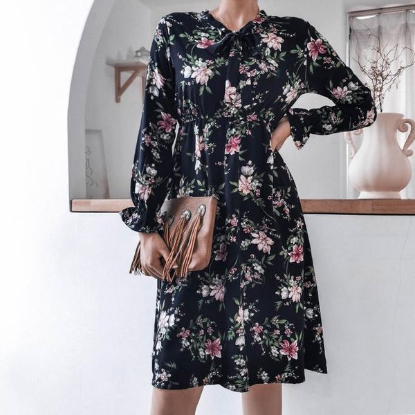 

casual dresses tmale women dot star print dress printed loose long sleeve flared girdle vintage maxi for 2021, Black;gray