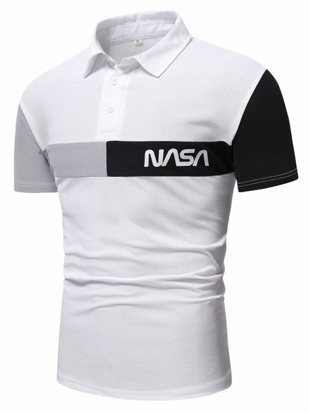

men color block letter graphic polo shirt c0tn#, White;black