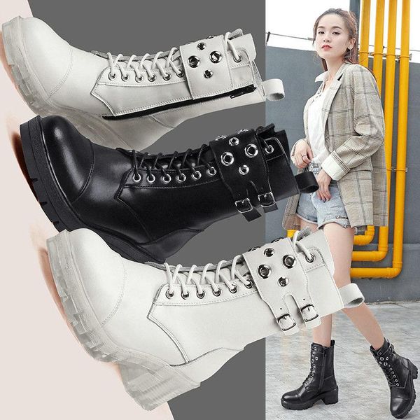 

boots women's genuine leather thick heel mid-calf female crystal bottom white high lace-up knight, Black