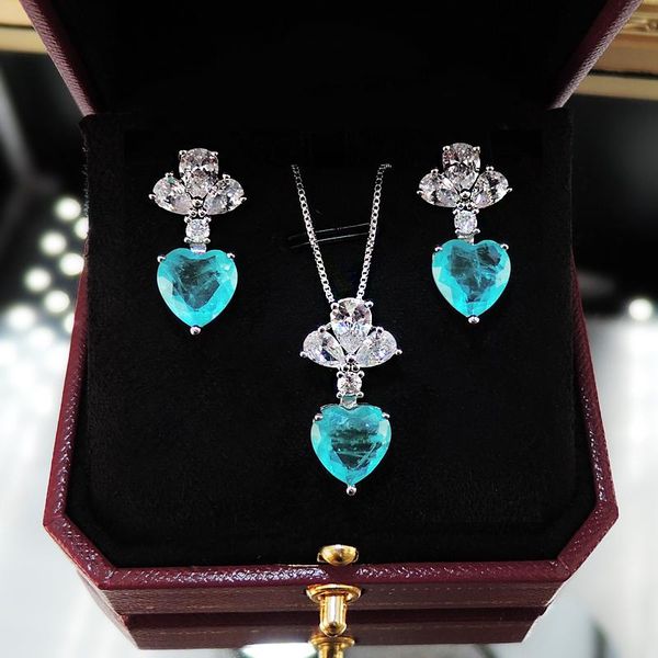 

earrings & necklace sinzry design elegant jewelry cut cubic zircon heart shape bling pendant earring set for female, Silver