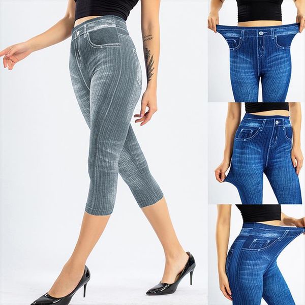 

high waist elastic slim women leggings fashion casual pants jeggings autumn female solid soft 3 4 faux jeans, Black