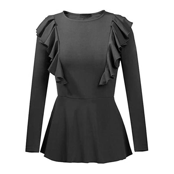 

women's t-shirt round neck long sleeve casual ruffle blue 2xl code, White