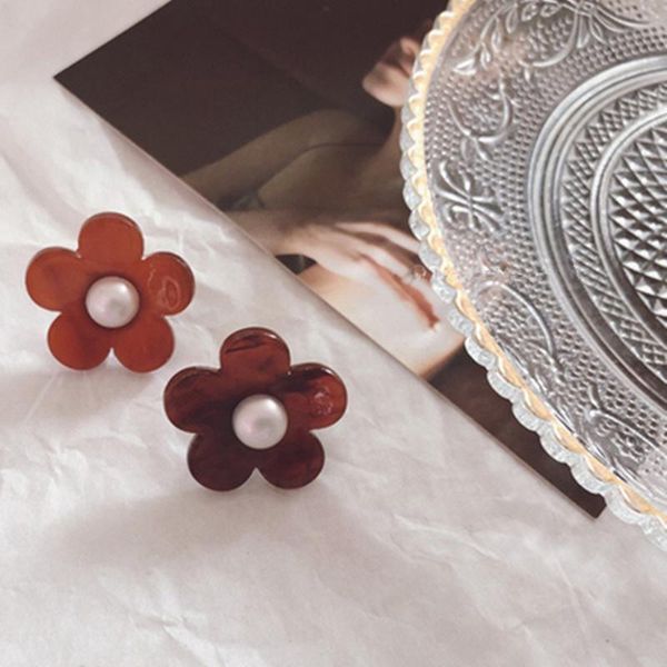

stud aomu s925 korean spring geometric simple flower earrings for women girl fashion sweet cute party jewelry gifts, Golden;silver