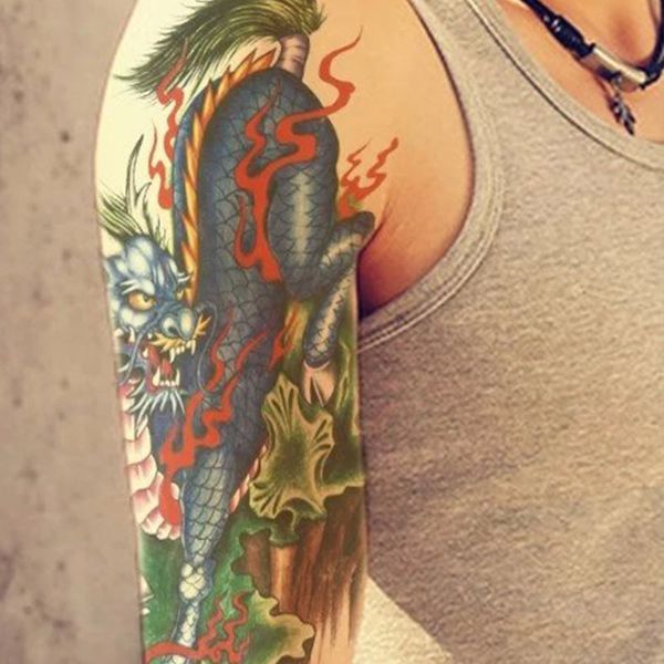 

chest bibcock tattoo sticker waterproof men and women lasting half arm wolf headed eagle simulation set