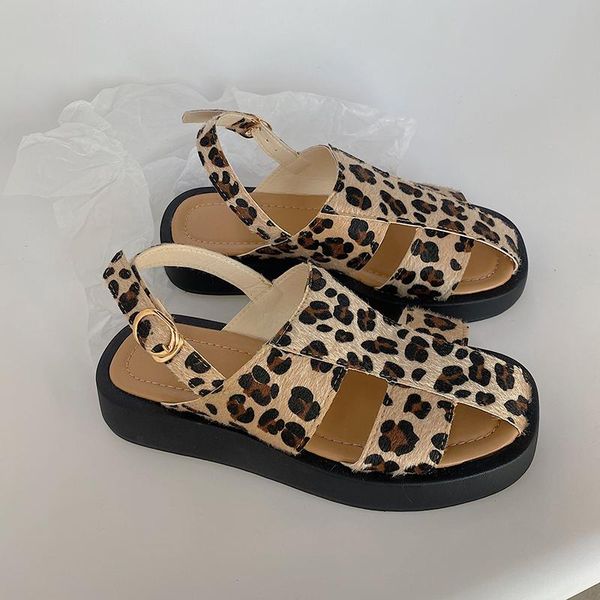 

sandals fashion leopard print ladies summer wild thick-soled increased casual baotou, Black
