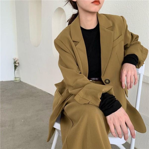 

women's suits & blazers women solid khaki pant notched collar blazer and pencil two piece sets loose work, White;black