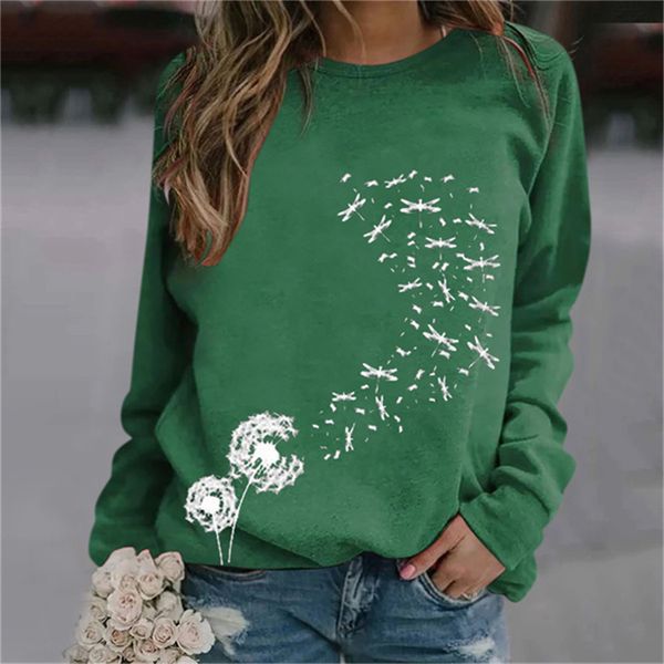 

ladies loose sweater round neck pullover floral print hoodie loose autumn and winter clothing casual outerwear 7563, Black